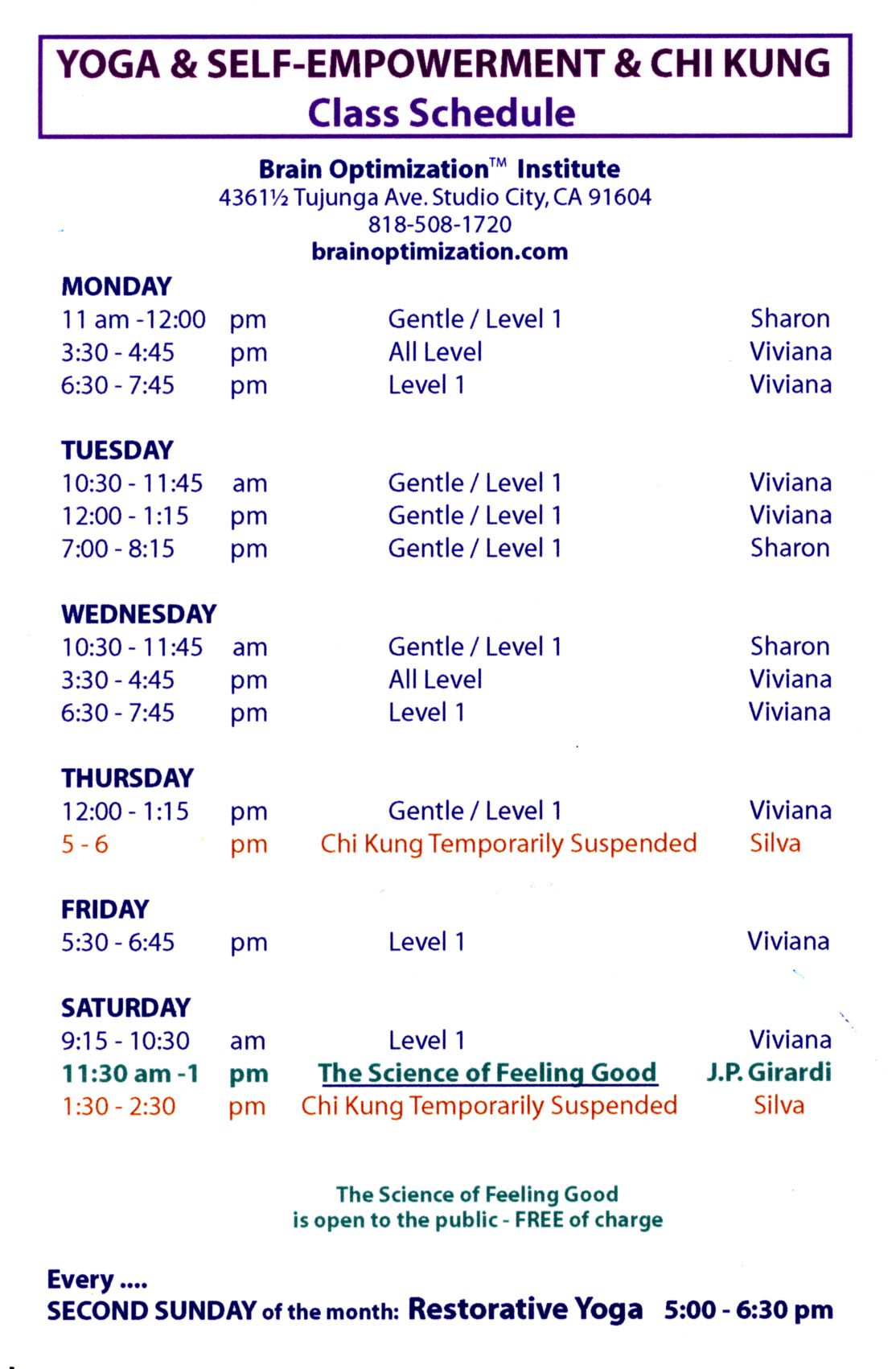 Yoga Schedule